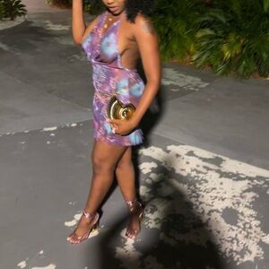 SHEIN Purple Backless Tie-Dye Dress